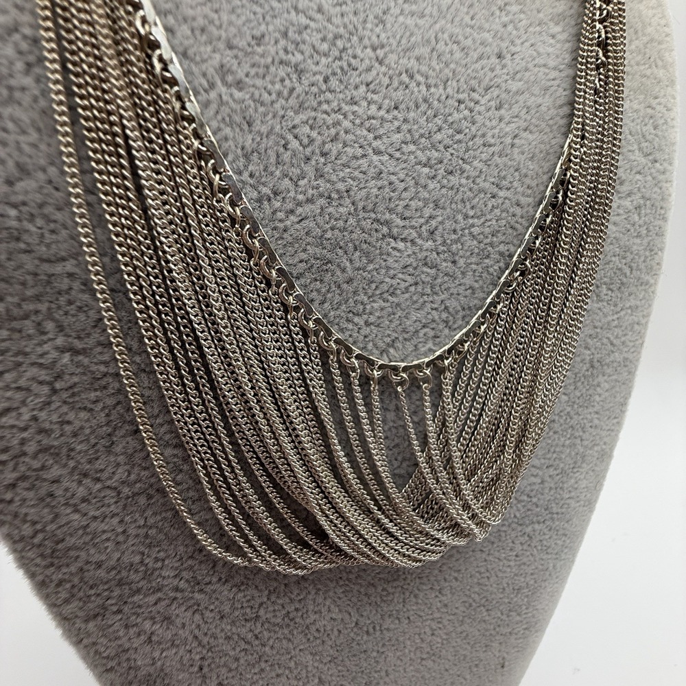 Sterling Silver 925 Multi Strand Draped Chain Statement Necklace 27g Vintage
